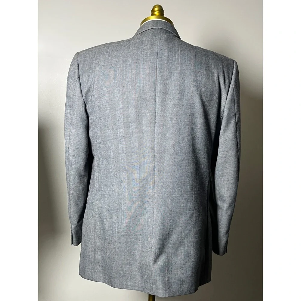 Paul Rodon Suit Mens 44R W36 Gray Herringbone Pinstripe Double Breasted Vintage